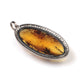 1 Pc Pave Diamond  Amber Oval Pendant Over 925 Sterling Silver - Gemstone Pendant 51mmx23mm PD1927