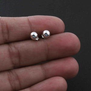 1 Pair  Round Stud Earrings With Back Stoppers - 925 Sterling Silver - Round Stud Tops 5mm ED308