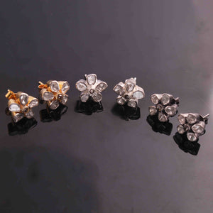 1 Pair Top Quality Rose Cut Diamond Flower Earring - Diamond Earrings - 925 Sterling Vermeil/Silver  13mmx10mm ED271