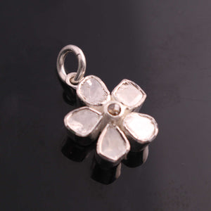 1 PC Rose Cut Diamond Flower Pendant - Diamond Pendant - Yellow Gold Vermeil /Silver  20mmx12mm PD1887
