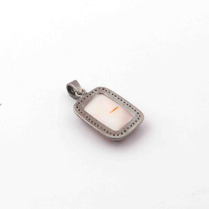 1 Pc Antique Finish Pave Diamond Oyster Shell  Rectangle Shape Pendant - 925 Sterling Silver - Necklace Pendant PD1895