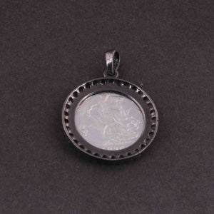 1 Pc Pave Diamond Victoria Queen Round Pendant - 925 Sterling Silver- Round Coin Pendant 25mmx22mm PD2005