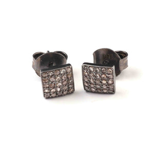 1 Pair Beautiful Pave Diamond Square Stud With Back Stopper-925 Sterling Silver - Designer Stud Earring 8mm RRED039