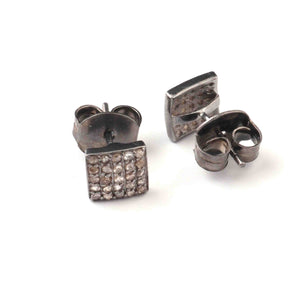 1 Pair Beautiful Pave Diamond Square Stud With Back Stopper-925 Sterling Silver - Designer Stud Earring 8mm RRED039