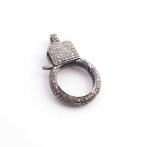 1 Pc Pave Diamond Lobster Clasp Antique Finish Over Sterling Silver - With Diamond On Both Sides 26mmx16mm LB092