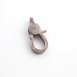 1 PC Pave Diamond Lobster Clasp Antique Finish Over Sterling Silver With Both Side Diamonds 24mmx10mm Lb130