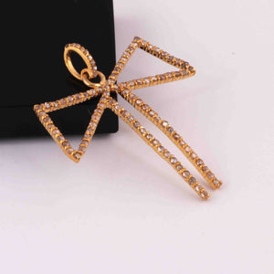 1 Pc Antique Finish Pave Diamond Designer Bow Pendant - Yellow Gold-Diamond Pendant 34mm RRPD028