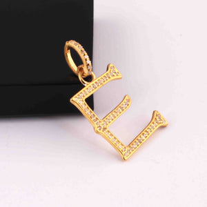 1 PC Pave Diamond Letter " E " Shape Pendant Over 925 Sterling Silver & Yellow Gold - 20mmx14mm-8mmx5mm PD1229