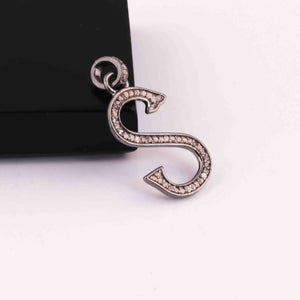 1 PC Pave Diamond Letter " S " Shape Pendant Over 925 Sterling Silver & Yellow Gold - 22mmx12mm-8mmx5mm PD1308