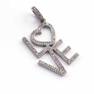 1 PC Pave Diamond " Love " Charm 925 Sterling Silver & Yellow Gold Pendant 27mmx17mm PD1917