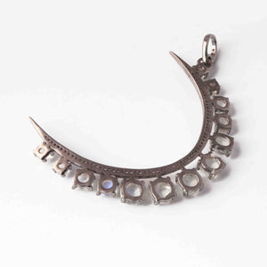 1 Pc Antique Finish Pave Diamond With Rainbow Moonstone Crescent Moon Pendant - 925 Sterling Silver - Necklace Pendant 48mmx8mm RRPD080