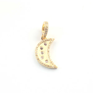 1 PC Pave Diamond Moon Charm 925 Sterling Silver & Yellow Gold Vermeil Pendant 18mmx7mm PD1918