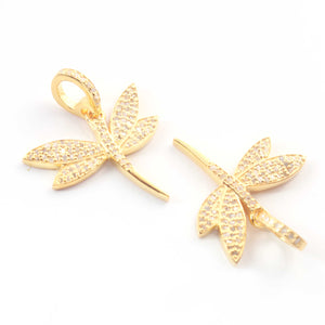 1 PC Pave Diamond Dragon Fly Charm 925 Sterling Silver & Yellow Gold Pendant 18mmx21mm PD1906
