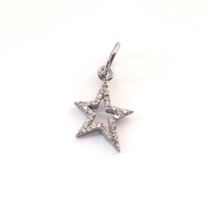 1 PC Pave Diamond Star Charm 925 Sterling Silver & Yellow Gold Pendant 15mmx12mm PD1913
