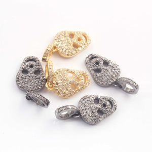 1 PC Pave Diamond Skull Charm 925 Sterling Silver & Yellow Gold Pendant 16mmx10mm PD1929