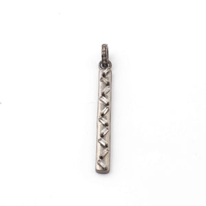 1 PC Genuine Baguette Diamond Bar Pendant -925 Sterling Silver- 42mmx04mm PD397