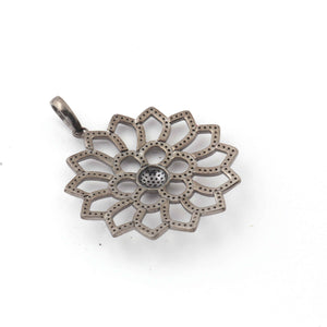 1 Pc Pave Diamond Flower Single Bail Pendant 925 Sterling Silver - Designer Pendant 50mmx44mm PD056