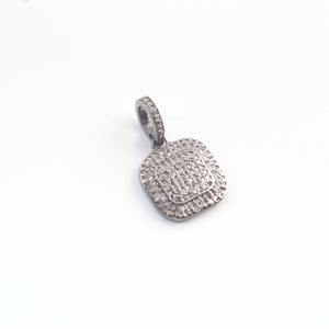 1 PC Pave Diamond Square Charm 925 Sterling Silver & Yellow Gold Pendant 15mmx13mm PD1912