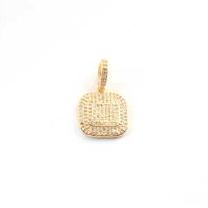 1 PC Pave Diamond Square Charm 925 Sterling Silver & Yellow Gold Pendant 15mmx13mm PD1912