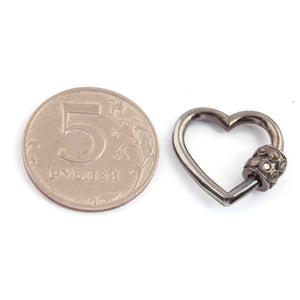 1 Pc Pave Diamond Heart Shape Carabiner- 925 Sterling Vermeil- Diamond Lock with Screw On Mechanism 21mm CB075