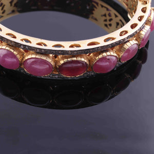 1 Pc Pave Diamond With Ruby Bangle Bracelet- 925 Sterling Vermeil- Bangle With Lock - Bracelet Bangle Size : 2.25 BD047