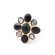 1 PC Black Onyx With Rosecut Diamond Ring - 925 Sterling Vermeil - Polki Diamond Ring Size- 7.75 RD314