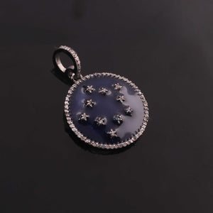 1 PC  Pave Diamond Bakelite Round With Star Charm Over 925 sterling Silver & Yellow Gold Pendant - 21mmx19mm PD1935