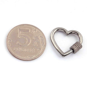 1 Pc Pave Diamond Heart Shape Carabiner- 925 Sterling Silver- Diamond Lock with Screw On Mechanism 21mm CB025