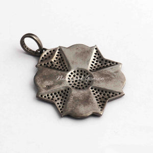 1 Pc Antique Finish Pave Diamond Designer Cross Flower Pendant - 925 Sterling Silver- Necklace Pendant 40mmx35mm PD1493