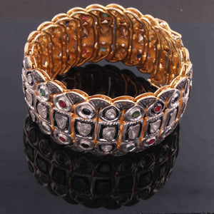 1 Pc Pave Diamond Excellent Designer Three Lines Rosecut Diamond Bracelet - 925 Sterling Vermeil - Polki Bracelet Size: 7.25 Inches BD230