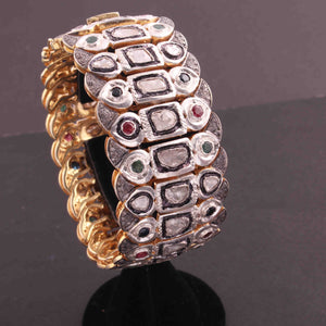 1 Pc Pave Diamond Excellent Designer Three Lines Rosecut Diamond Bracelet - 925 Sterling Vermeil - Polki Bracelet Size: 7.25 Inches BD230