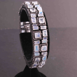 1 Pc Pave Diamond Excellent Designer Blue Flashy Rainbow Moonstone Bangle Bracelet - 925 Sterling Silver -Bangle With Lock -Size: 2.4 BD051