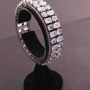 1 Pc Pave Diamond Excellent Designer Blue Flashy Rainbow Moonstone Bangle Bracelet - 925 Sterling Silver-Bangle With Lock -Size: 2.10 BD261