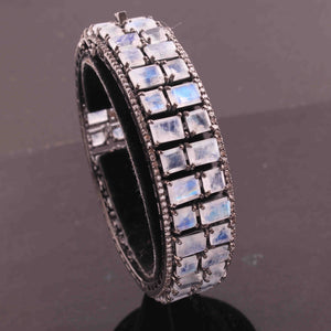 1 Pc Pave Diamond Excellent Designer Blue Flashy Rainbow Moonstone Bangle Bracelet - 925 Sterling Silver -Bangle With Lock -Size: 2.4 BD076