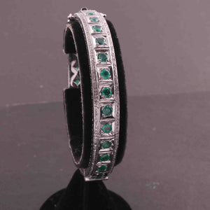 1 Pc Fine Quality Pave Diamond With Emerald Bracelet- Oxidized Sterling Silver - Bracelet With Lock - Bracelet Size : 2.4 BD016