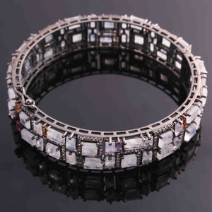 1 Pc Pave Diamond Designer Rainbow Moonstone & Multi Tourmaline Bangle Bracelet - 925 Sterling Silver -Bracelet With Lock Size: 2.10 BD262