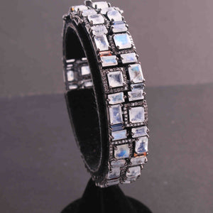 1 Pc Pave Diamond Rainbow Moonstone Bangle With Multi Sapphire baguette Diamond-925 Sterling Silver-Bangle With Lock Size: 2.10 BD263
