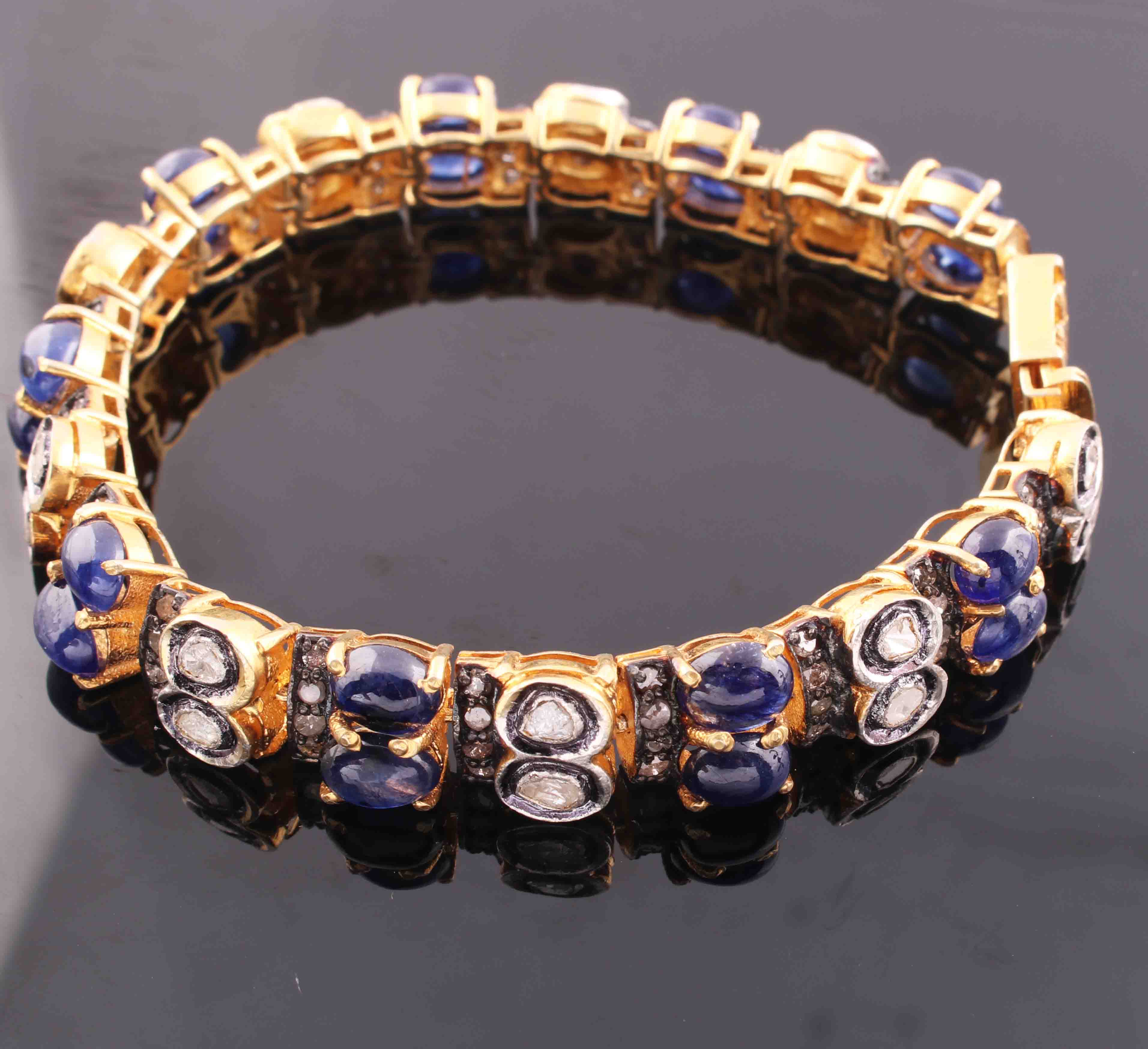 Art Deco Emerald Polki Diamond Bracelet in 18K Gold & Sterling Silver |  Sirjana Singh