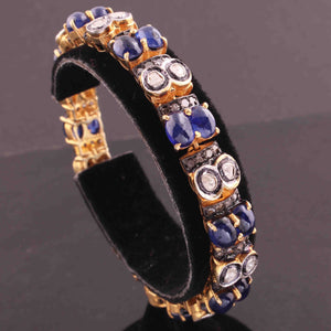1 Pc Pave Diamond ,Kyanite Gemstone, Polki Diamond Bracelet - 925 Sterling Vermeil - Rosecut Bracelet Size: 8.25 Inches BD153