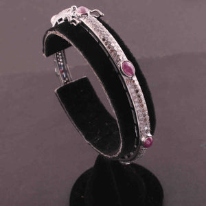 Pave Diamond with Ruby Oxidized Sterling Silver Bangle  -Designer Bangle Size : 2.10 BD128