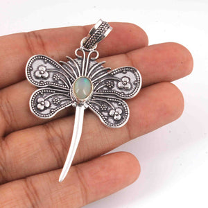 1 Pc Designer Butterfly 925 Sterling Silver Plated With High Quality Ethiopian Opal Pendant - OS006