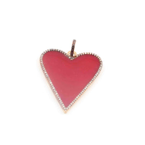 1 Pc Pave Diamond Red Bakelite 925 Sterling Vermeil  Heart Pendant  - Enamel Pendant 40mmx30mm PD502
