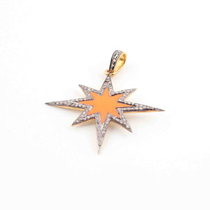 1 Pc Pave Diamond Designer Bakelite Star Pendant - 925 Sterling Silver / Vermeil - Star Pendant 33mm PD1017