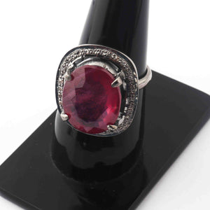 1 PC Beautiful Pave Diamond With Ruby Ring - 925 sterling silver - Oval Shape Diamond Ring-Handmade Jewelry -Size: 9 RD472