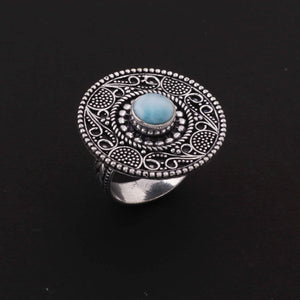 1 Pc Designer Round  925 Sterling Silver Plated With High Quality  Larimar Ring -Gemstone Ring- OS004