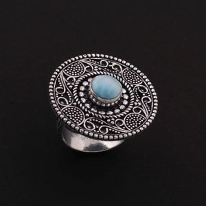 1 Pc Designer Round  925 Sterling Silver Plated With High Quality  Larimar Ring -Gemstone Ring- OS004