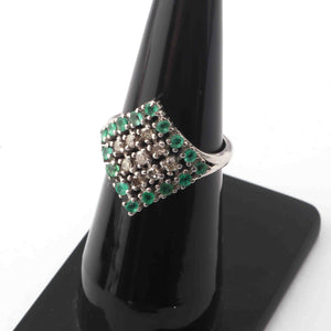 1 PC Antique Finish Pave Double Cut Diamond Emerald Ring - 925 Sterling Silver - Diamond Ring Size-6 RD303