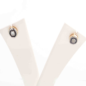 1 Pair Pave Diamond Center in Rose Cut Diamond oval Stud Earring - 925 Sterling Vermeil -Polki Diamond Stud Earrings 7x6mm ED240