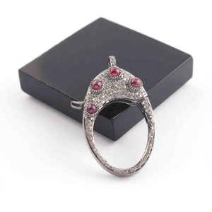 1 PC Pave Diamond With Ruby Lobster Over Sterling Silver With Ring- 35mmx20mm LB117