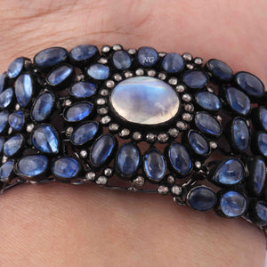 1 Pc Pave Diamond  Kyanite & Moonstone  Designer Bracelet - 925 Sterling Silver Diamond  Bracelet Size: 8 -Inches BD340